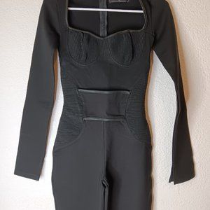 Maniere De Voir Women's US 6 Vegan Leather Bandage Contour Jumpsuit Black